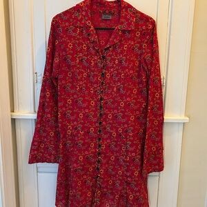 Vintage Red Floral Button-Up Tunic